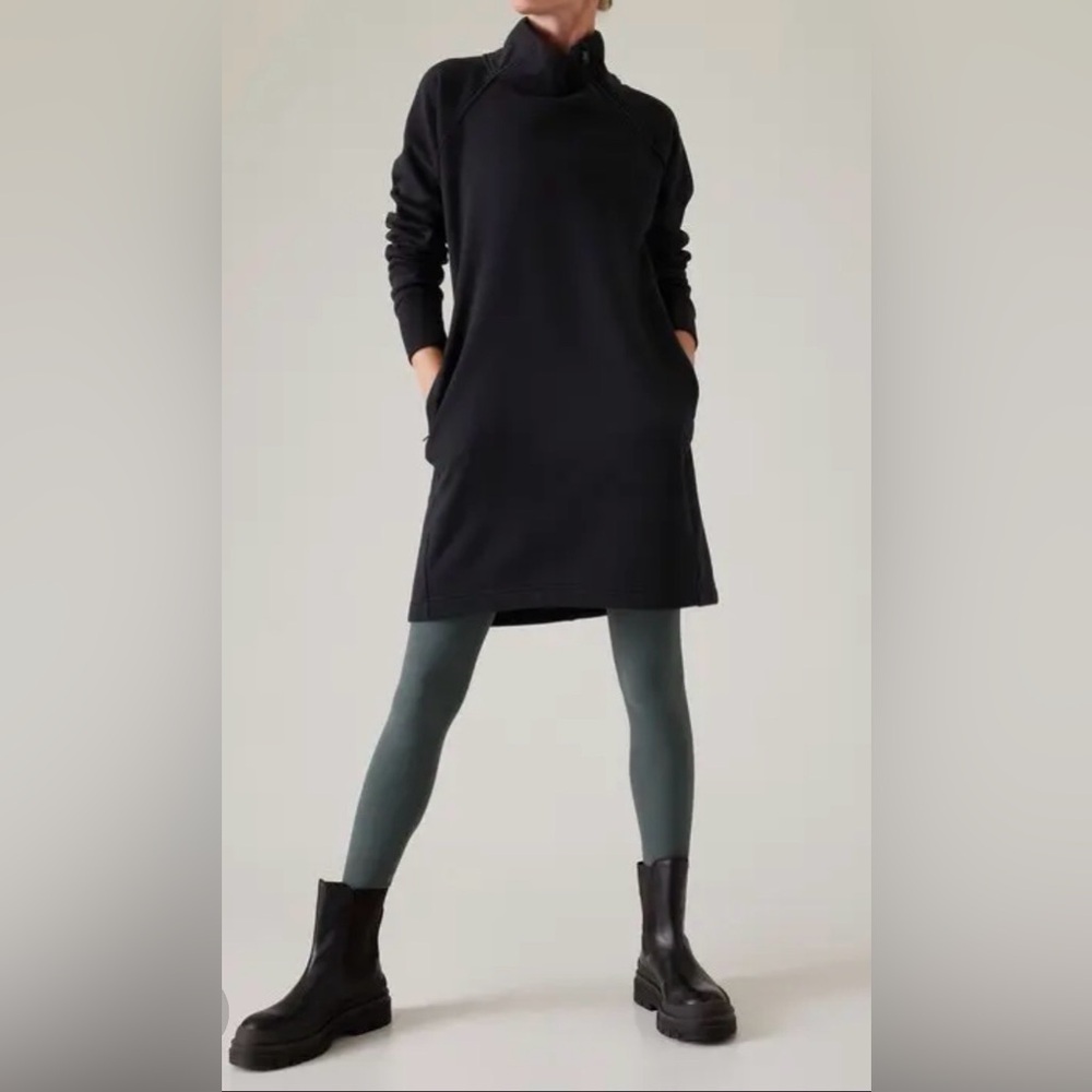 Athleta Cozy Karma Black Cowl Neck Sweater Dress